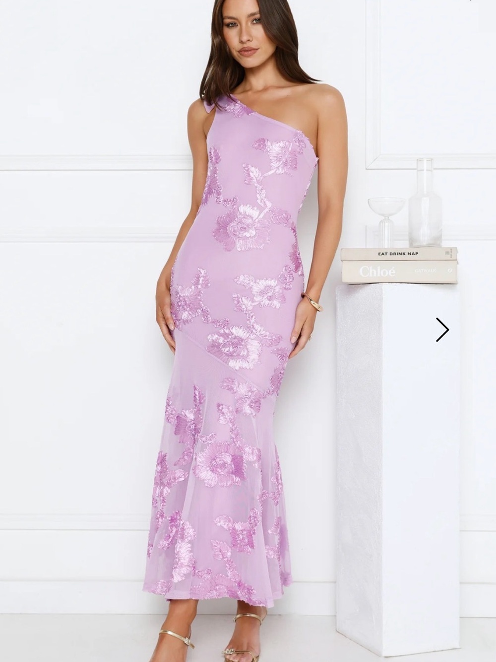 Hello Molly Lilac One-Shoulder Sequin Midi Dress